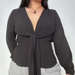 DR2 Black Elegant Flowy Long Sleeve Blouse Top Women's Medium